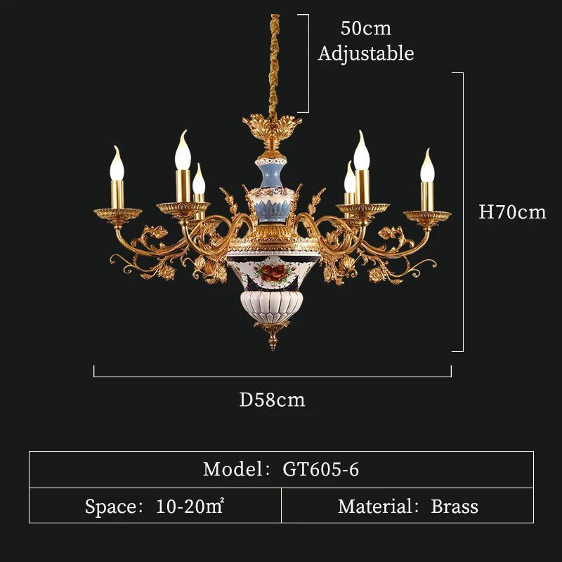 DINGFAN European Style Hotel Lobby Villa Interior Lighting Decorative Chandelier Luxury All-Copper Ceramic Chandelier