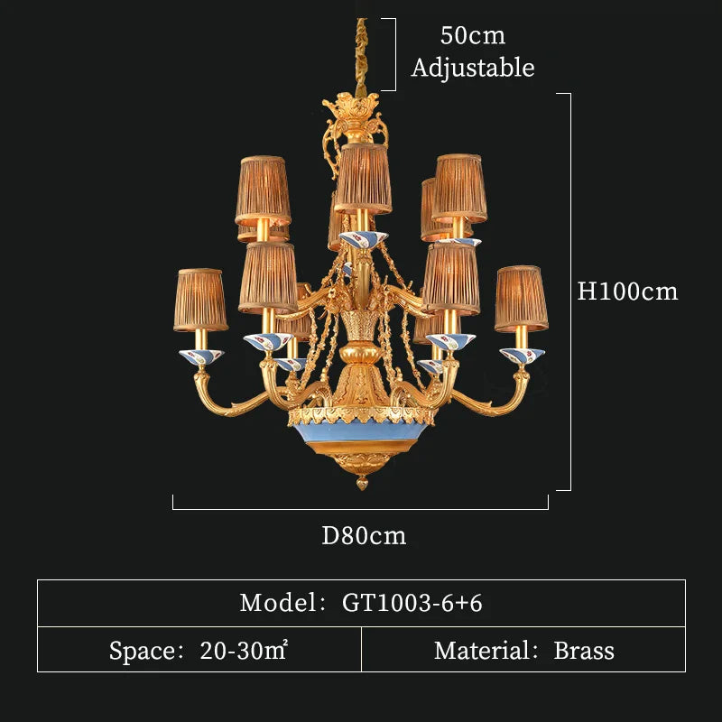 DINGFAN French All-Brass Carved Chandelier Hotel Creative Chandelier Villa Hall Luxury Art Chandelier