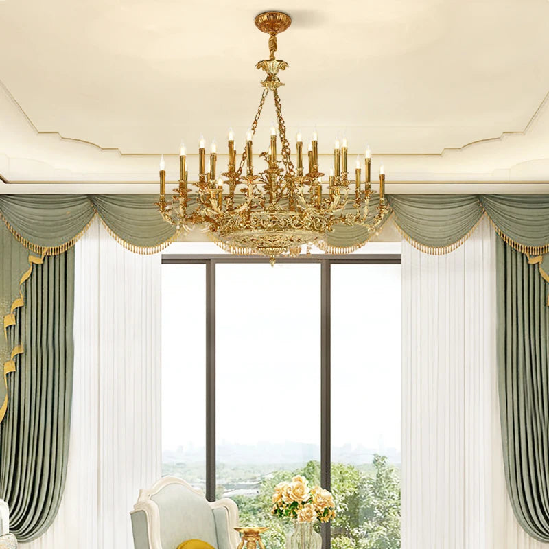 DINGFAN French European Full Copper Chandelier Living Bedroom Club Villa Study Hotel Dining Candle Pendent Light