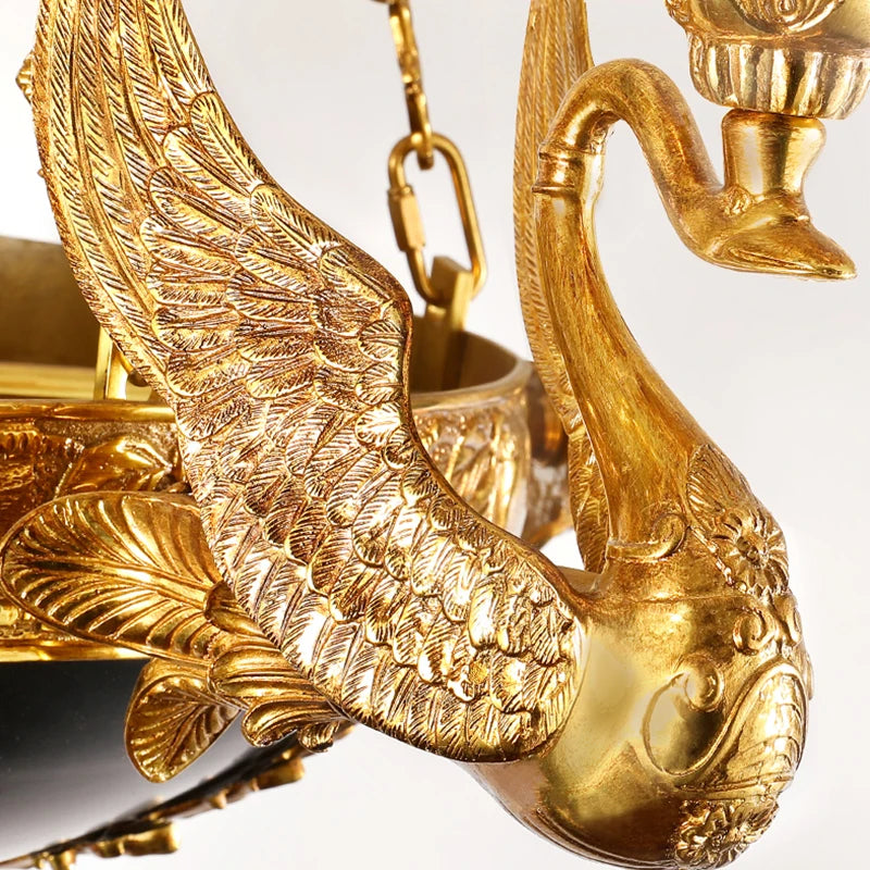 DINGFAN French Full Copper Baroque Creative Swan Chandelier High-End Palace Hotel Villa Chandeliers