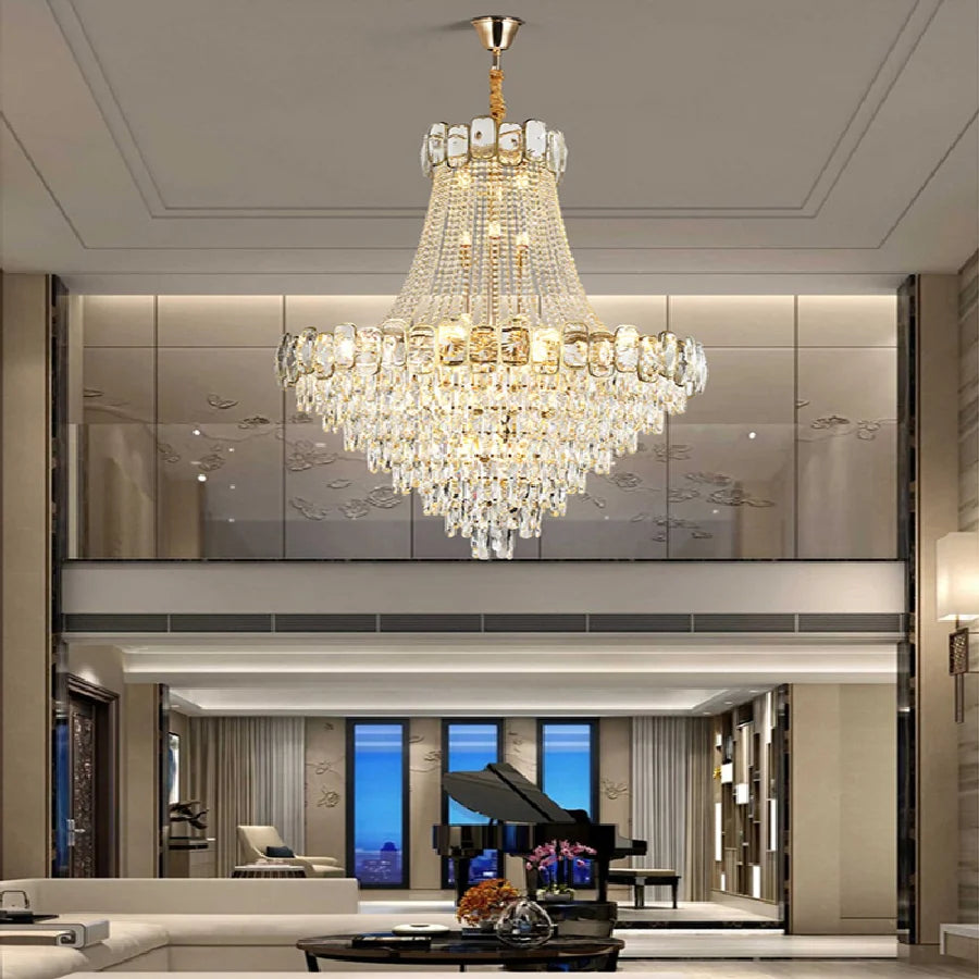 Dimmable LED Hanging Lamp Crystal Light Fixture Hall Decor Lustre Gold Chandelier Luxury Home Decor Home Appliance Villa Decor