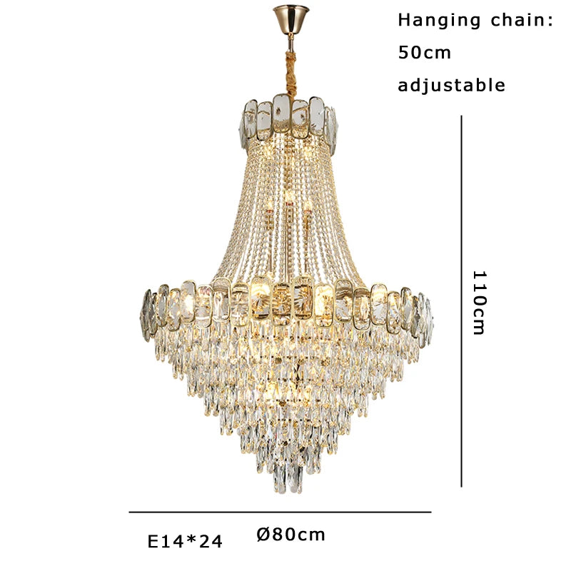Dimmable LED Hanging Lamp Crystal Light Fixture Hall Decor Lustre Gold Chandelier Luxury Home Decor Home Appliance Villa Decor