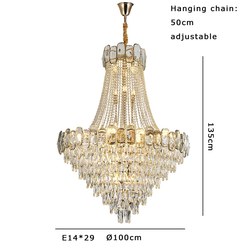 Dimmable LED Hanging Lamp Crystal Light Fixture Hall Decor Lustre Gold Chandelier Luxury Home Decor Home Appliance Villa Decor