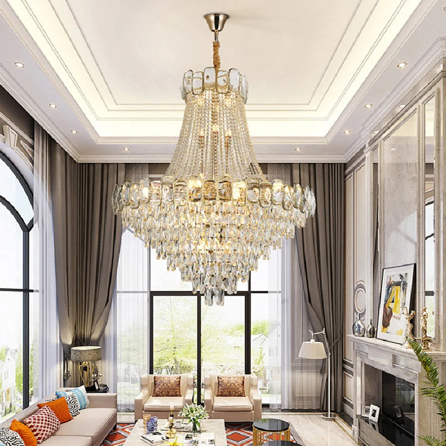Dimmable LED Hanging Lamp Crystal Light Fixture Hall Decor Lustre Gold Chandelier Luxury Home Decor Home Appliance Villa Decor