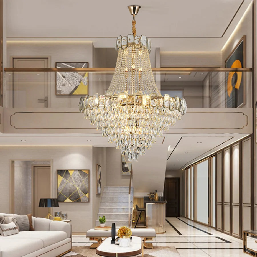 Dimmable LED Hanging Lamp Crystal Light Fixture Hall Decor Lustre Gold Chandelier Luxury Home Decor Home Appliance Villa Decor