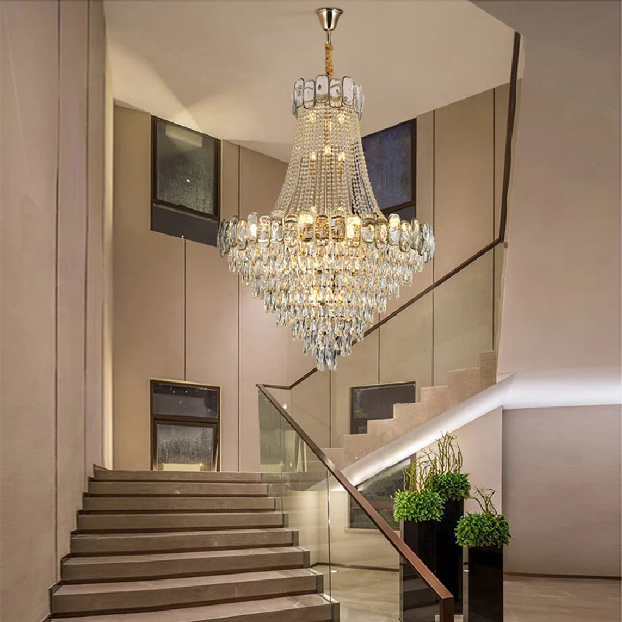 Dimmable LED Hanging Lamp Crystal Light Fixture Hall Decor Lustre Gold Chandelier Luxury Home Decor Home Appliance Villa Decor