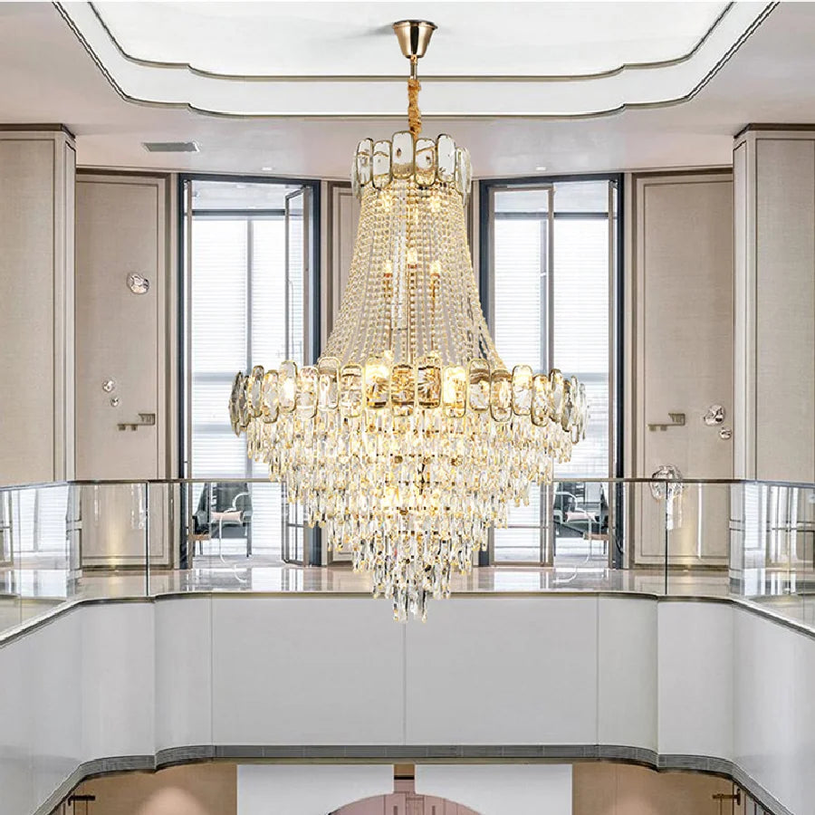 Dimmable LED Hanging Lamp Crystal Light Fixture Hall Decor Lustre Gold Chandelier Luxury Home Decor Home Appliance Villa Decor