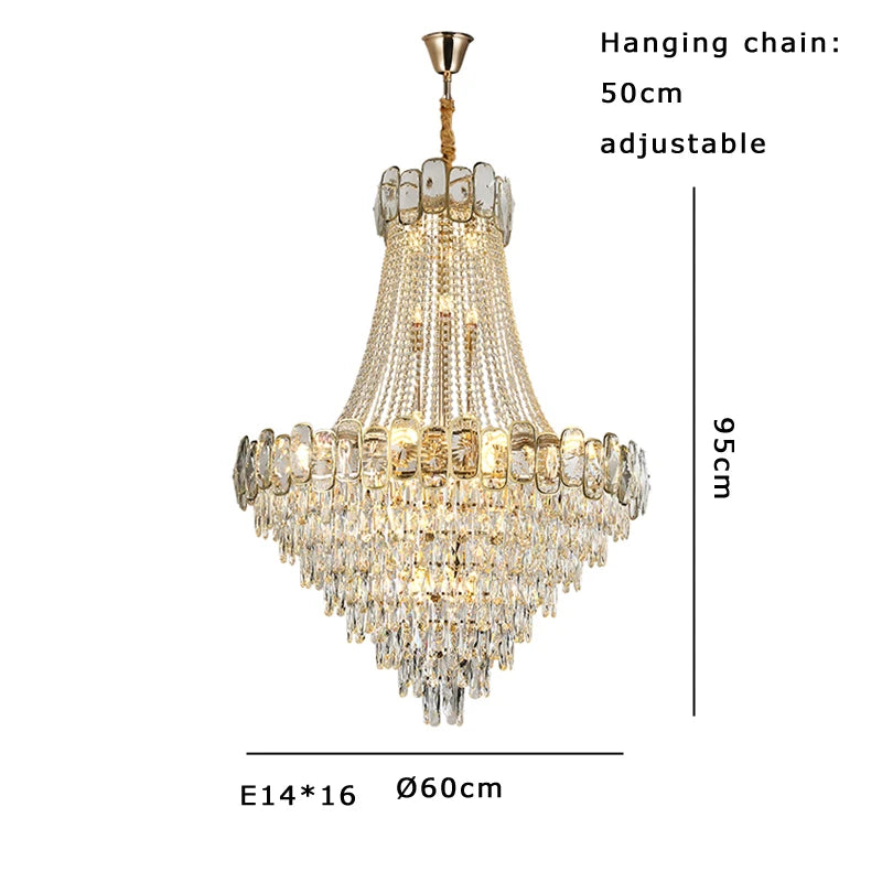 Dimmable LED Hanging Lamp Crystal Light Fixture Hall Decor Lustre Gold Chandelier Luxury Home Decor Home Appliance Villa Decor