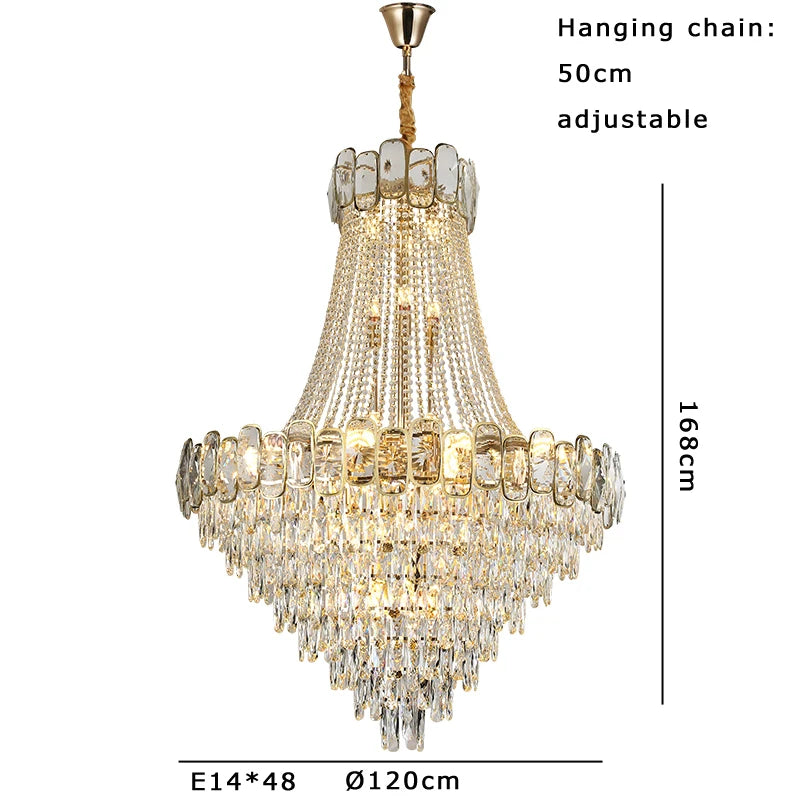 Dimmable LED Hanging Lamp Crystal Light Fixture Hall Decor Lustre Gold Chandelier Luxury Home Decor Home Appliance Villa Decor