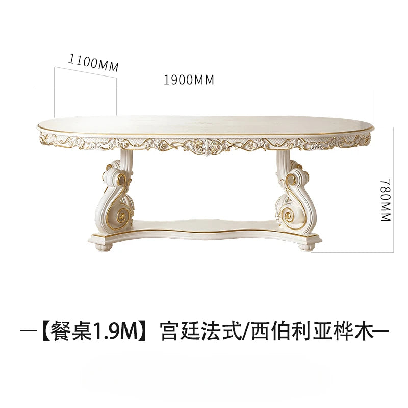 Dining table and chair combination 1.9M European villa Neoclassical solid wood dining table luxury