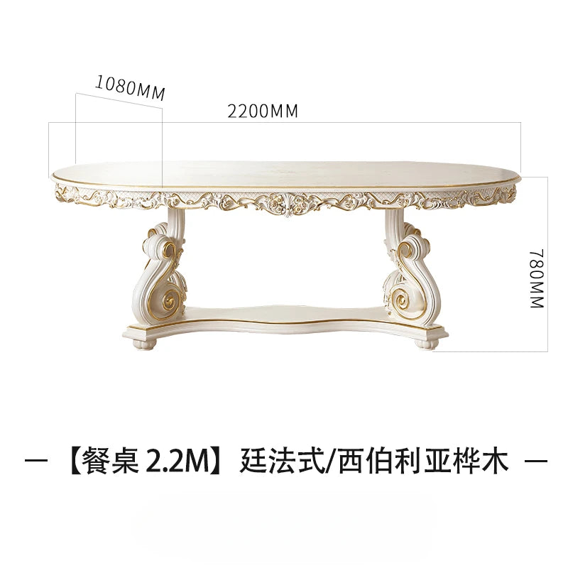 Dining table and chair combination 1.9M European villa Neoclassical solid wood dining table luxury