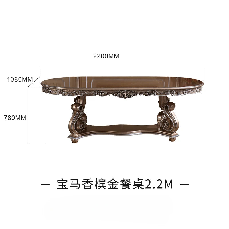 Dining table and chair combination 1.9M European villa Neoclassical solid wood dining table luxury