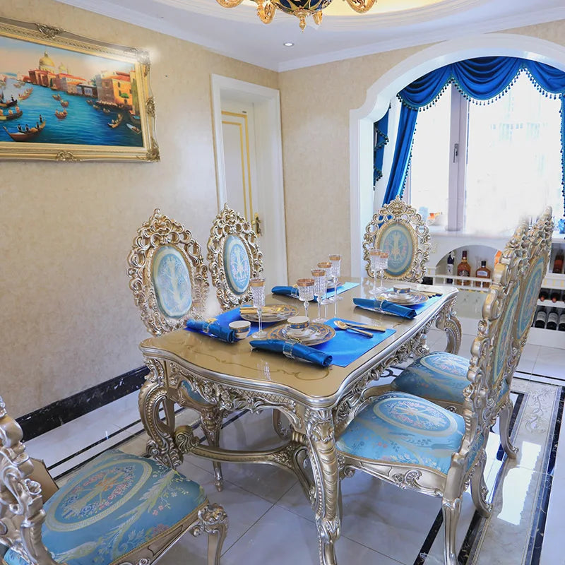 Dining table and chair combination 1.9M European villa Neoclassical solid wood dining table luxury