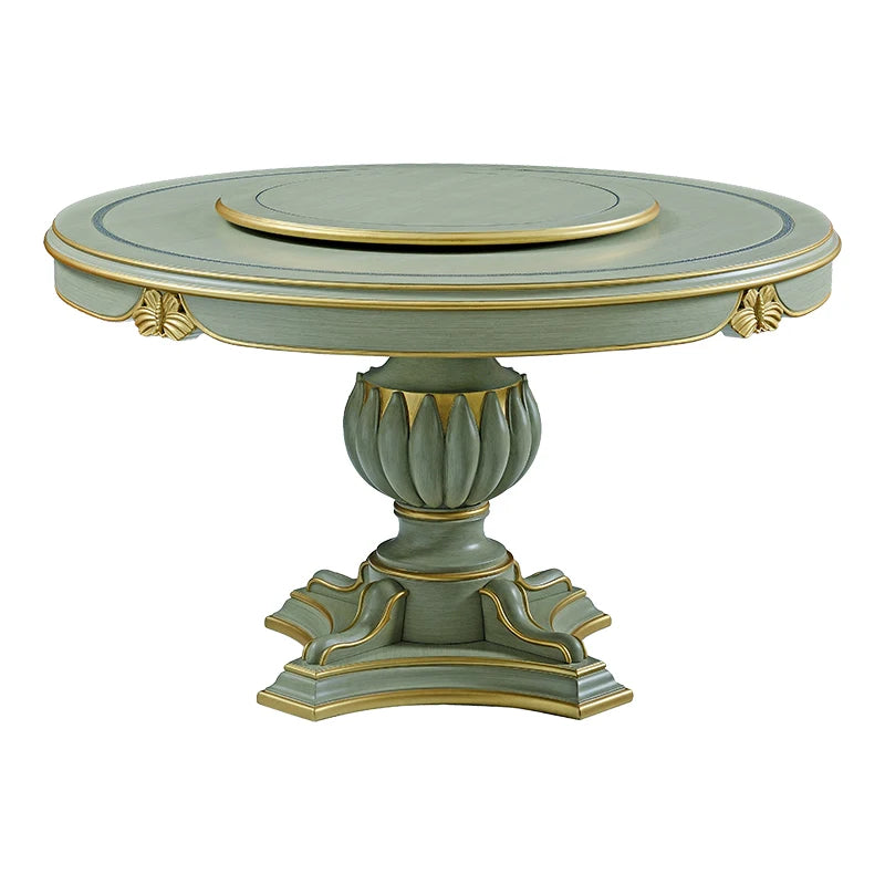 Dining table and chair combination European solid wood carved round dining table dining chairs