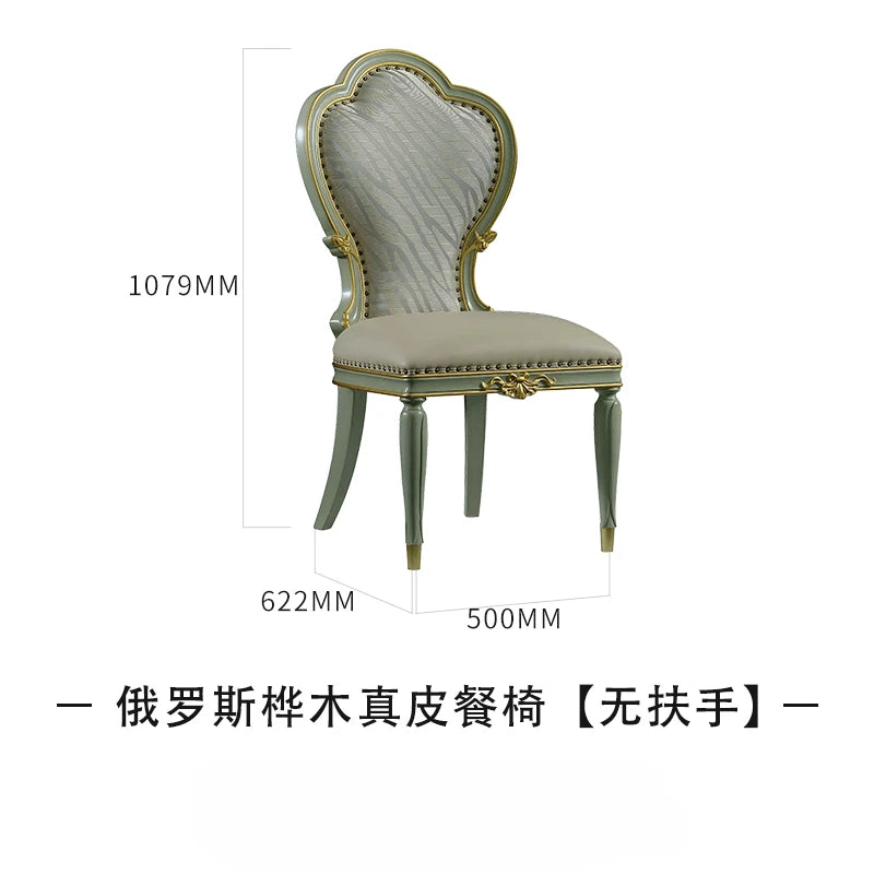Dining table and chair combination European solid wood carved round dining table dining chairs
