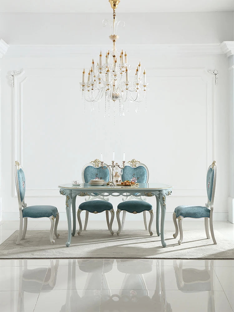 Dining table blue European oval 1.6M dining table and chairs combination furniture