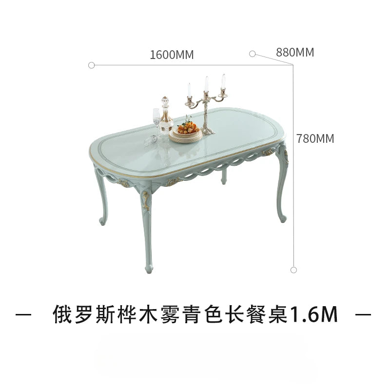 Dining table blue European oval 1.6M dining table and chairs combination furniture