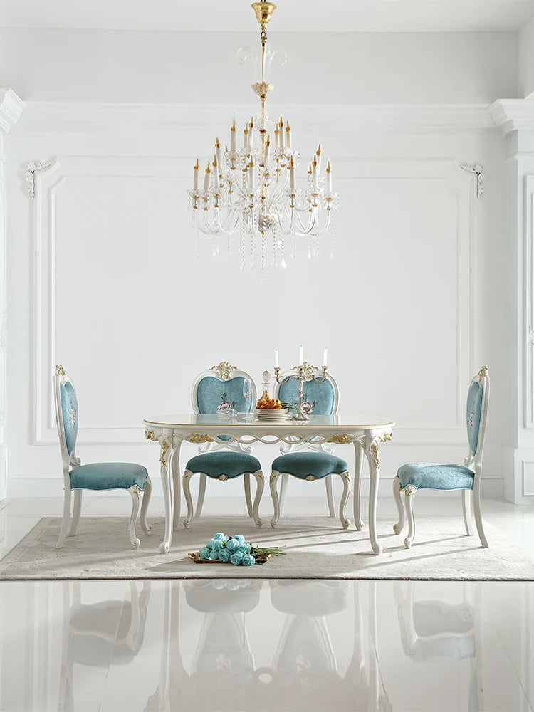 Dining table blue European oval 1.6M dining table and chairs combination furniture