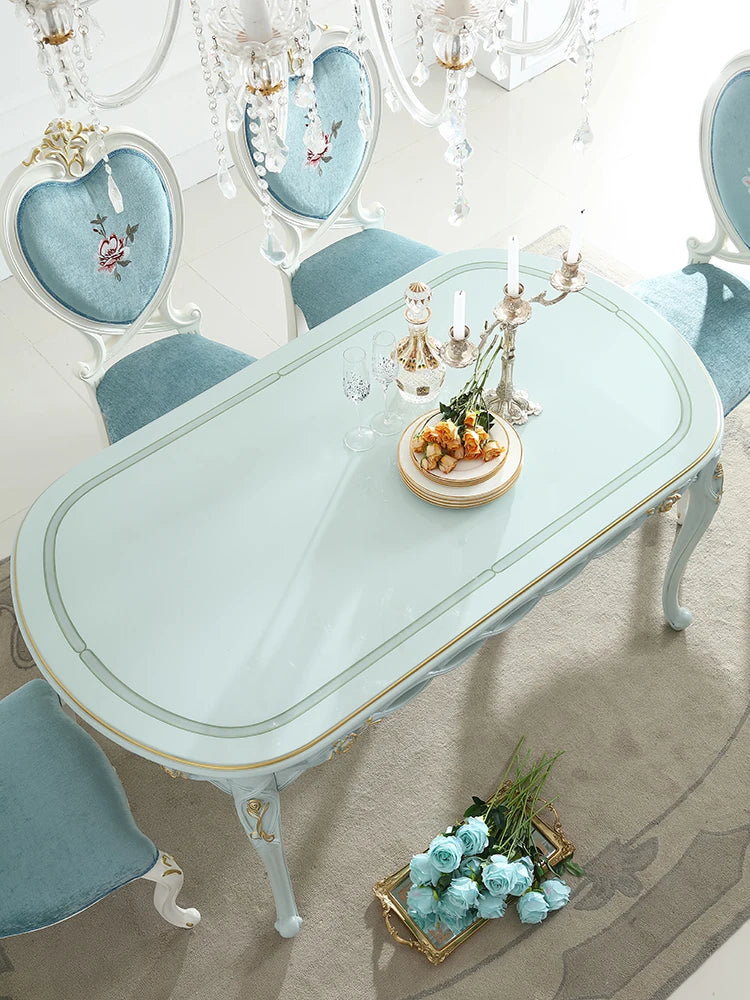 Dining table blue European oval 1.6M dining table and chairs combination furniture