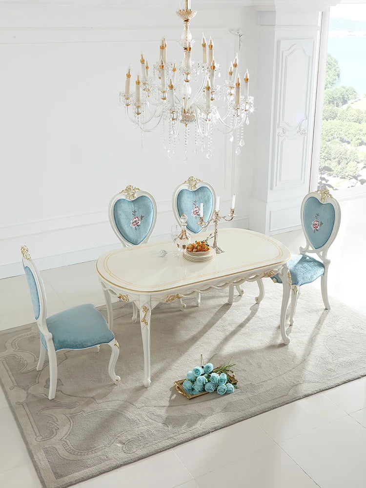 Dining table blue European oval 1.6M dining table and chairs combination furniture