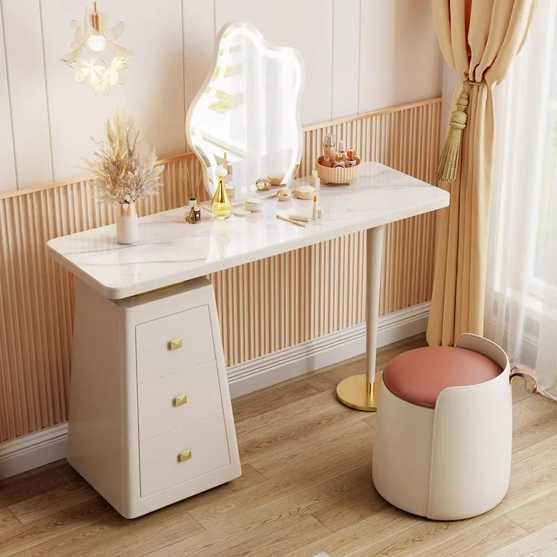 Dressing table, bedroom, minimalist desk, high-end feel, light luxury, full body dressing mirror, integrated baking paint