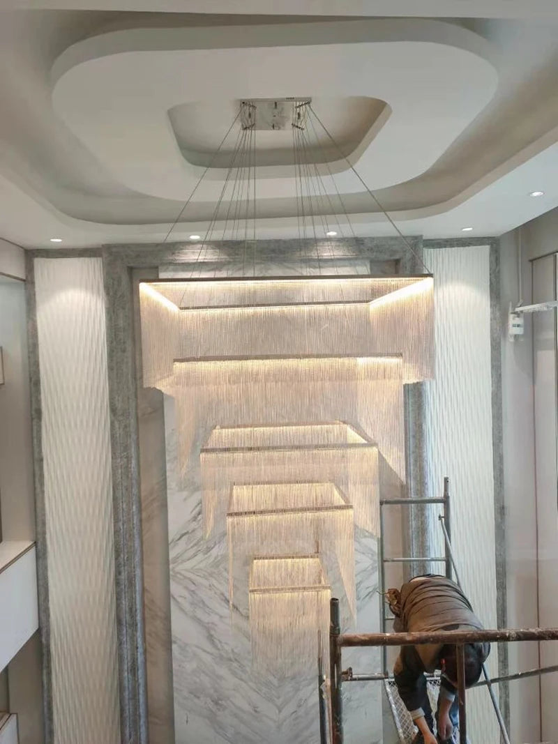 Duplex Building Chain Chandelier Lighting Europe Villa Hotel Lobby Hanging Lamp Modern Staircase Living Room Long Illumination