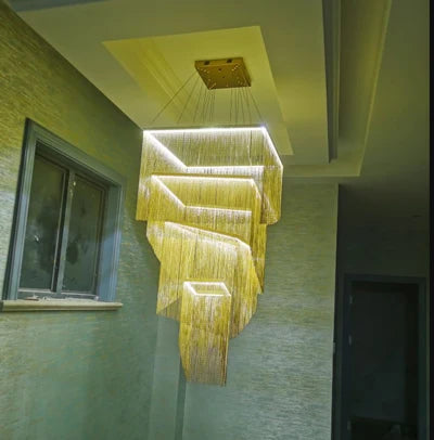 Duplex Building Chain Chandelier Lighting Europe Villa Hotel Lobby Hanging Lamp Modern Staircase Living Room Long Illumination