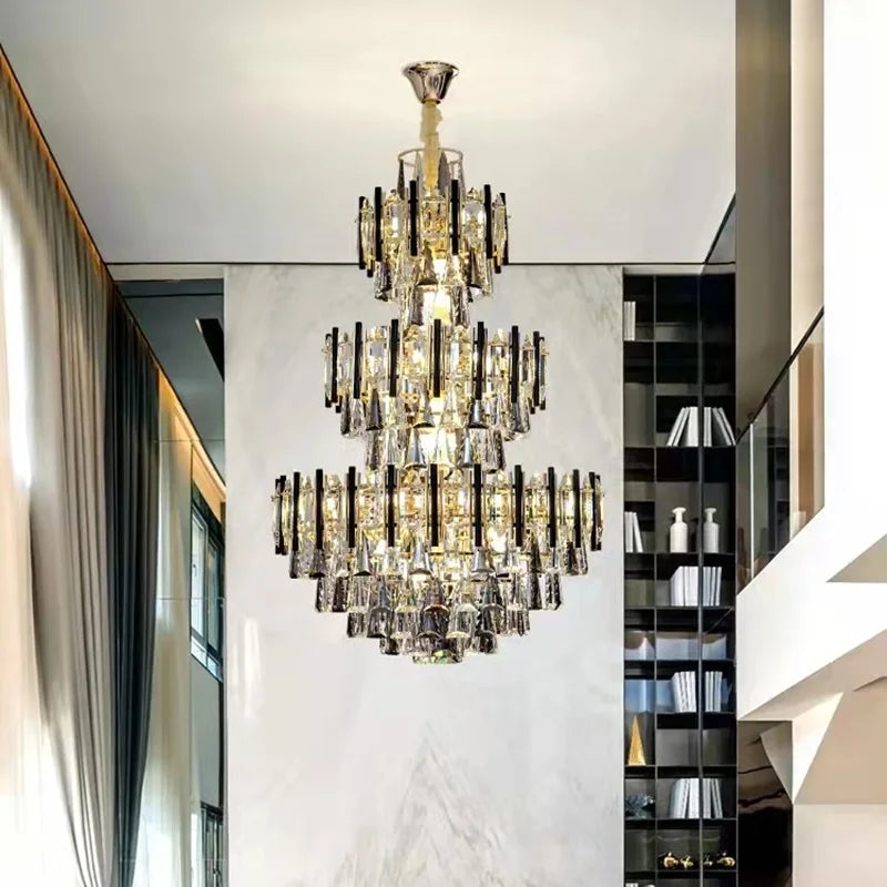 Duplex Building Large Chandeliers Hotel Lobby Simple Postmodern Light Luxury Staircase Crystal Chandelier Villa Living Room Lamp