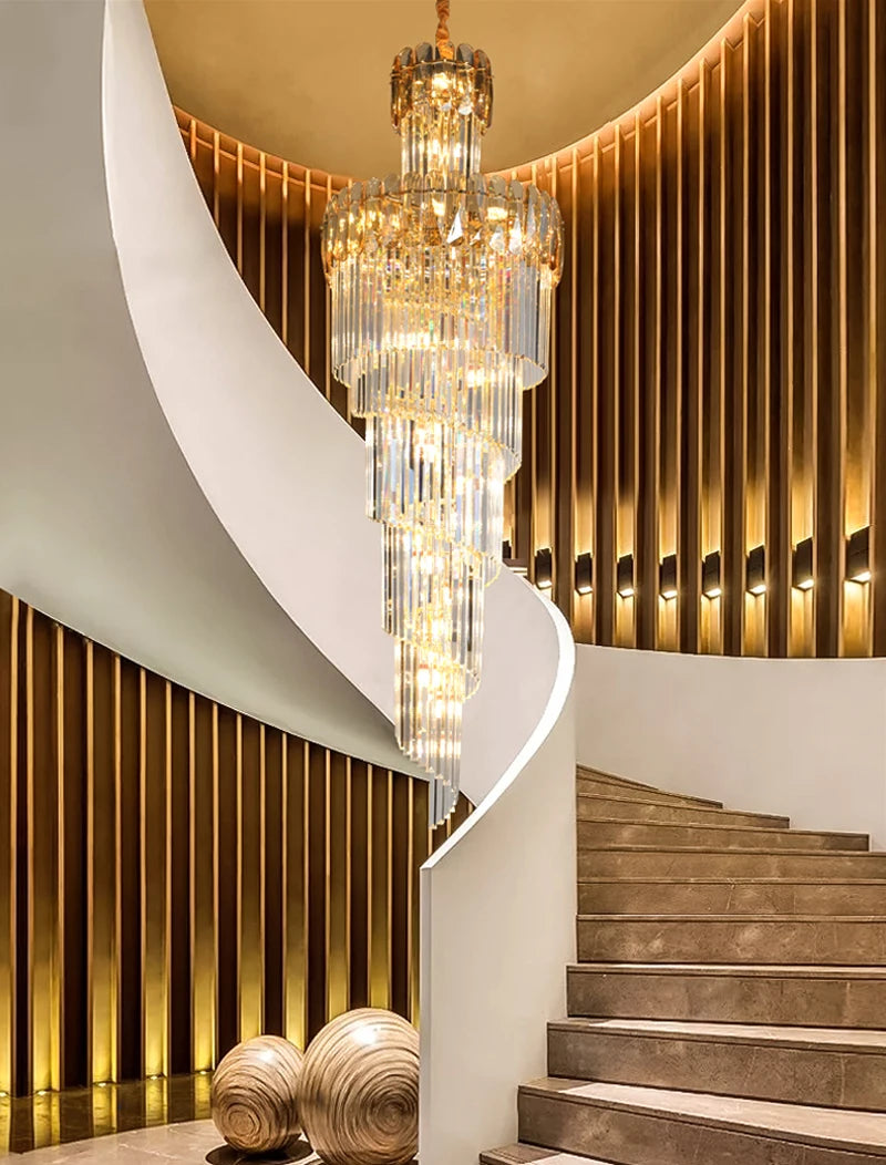 Duplex Building Large Crystal Chandelier Lighting Villa Staircase Long Chandelier Modern Hotel Dining Room Crystal Hanging Lamps