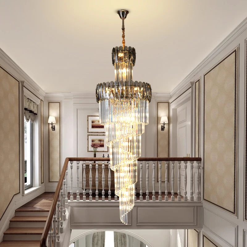 Duplex Building Large Crystal Chandelier Lighting Villa Staircase Long Chandelier Modern Hotel Dining Room Crystal Hanging Lamps