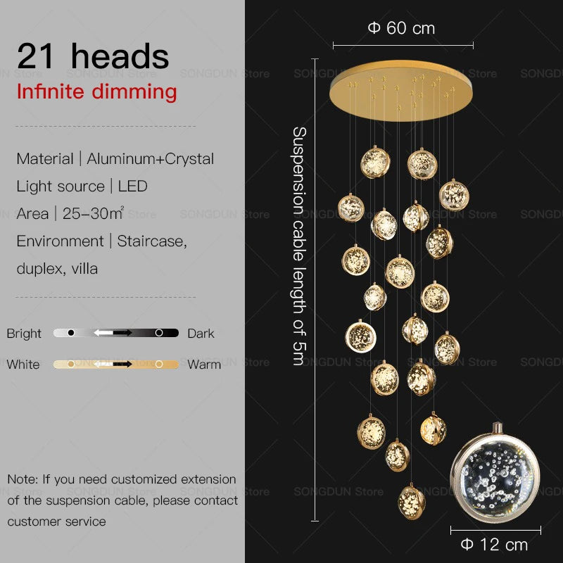 Duplex Building Living Room Creative Crystal Light Jump Floor Modern Simple Light Luxury Lighting Villa Staircase Chandelier