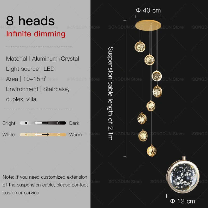 Duplex Building Living Room Creative Crystal Light Jump Floor Modern Simple Light Luxury Lighting Villa Staircase Chandelier