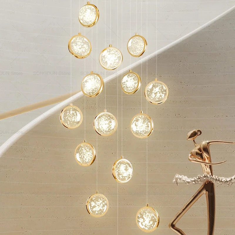 Duplex Building Living Room Creative Crystal Light Jump Floor Modern Simple Light Luxury Lighting Villa Staircase Chandelier