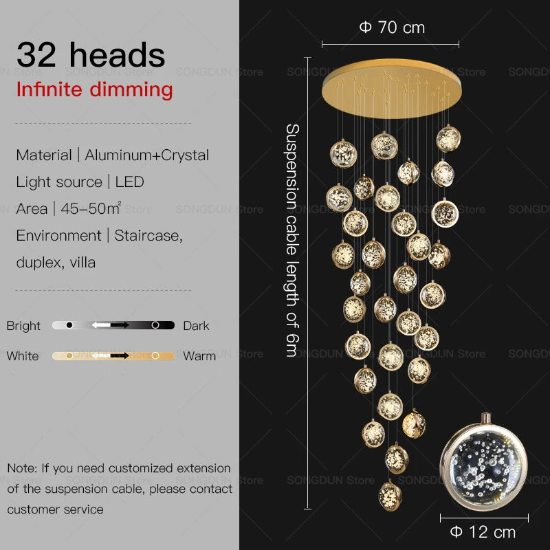 Duplex Building Living Room Creative Crystal Light Jump Floor Modern Simple Light Luxury Lighting Villa Staircase Chandelier