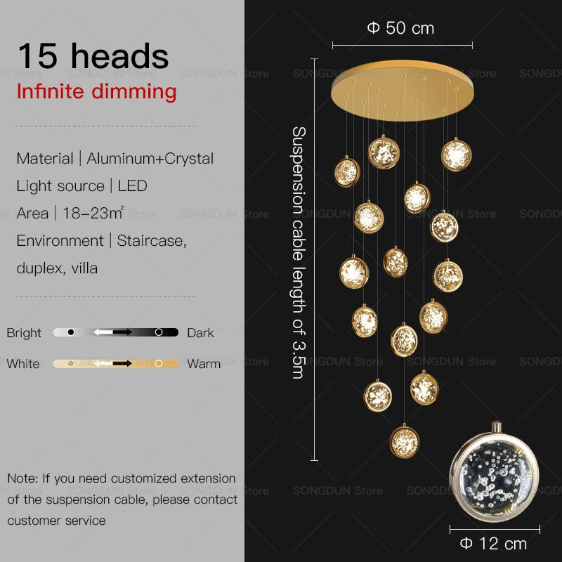 Duplex Building Living Room Creative Crystal Light Jump Floor Modern Simple Light Luxury Lighting Villa Staircase Chandelier
