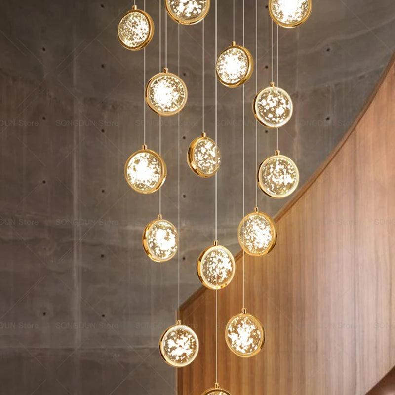 Duplex Building Living Room Creative Crystal Light Jump Floor Modern Simple Light Luxury Lighting Villa Staircase Chandelier