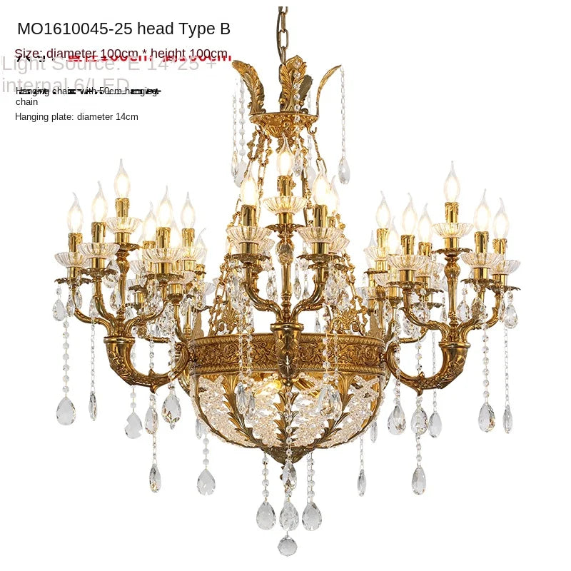 Duplex Building Villa Chandelier Lobby Living Room Dining Room and Study Room Stairs Copper Crystal Lamps