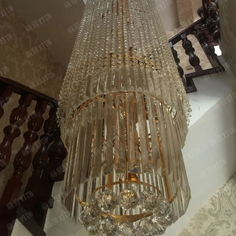 Duplex Villa Spiral Stair Chandelier Long Crystal Chandelier Lighting Modern Living Room Luxury Large Commercial Building Light