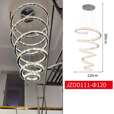 Duplex Villa Spiral Stair Long Crystal Chandelier Lighting Modern LED Chandelier Hotel Lobby Living Room Decoration Crystal Lamp