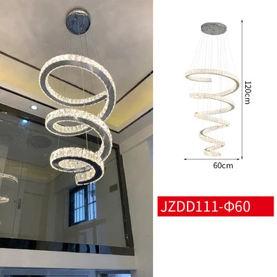 Duplex Villa Spiral Stair Long Crystal Chandelier Lighting Modern LED Chandelier Hotel Lobby Living Room Decoration Crystal Lamp