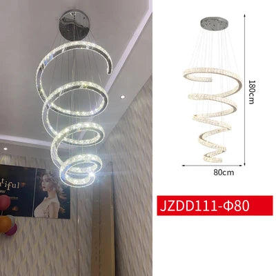 Duplex Villa Spiral Stair Long Crystal Chandelier Lighting Modern LED Chandelier Hotel Lobby Living Room Decoration Crystal Lamp