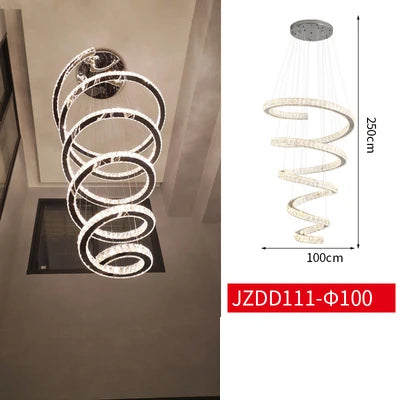 Duplex Villa Spiral Stair Long Crystal Chandelier Lighting Modern LED Chandelier Hotel Lobby Living Room Decoration Crystal Lamp