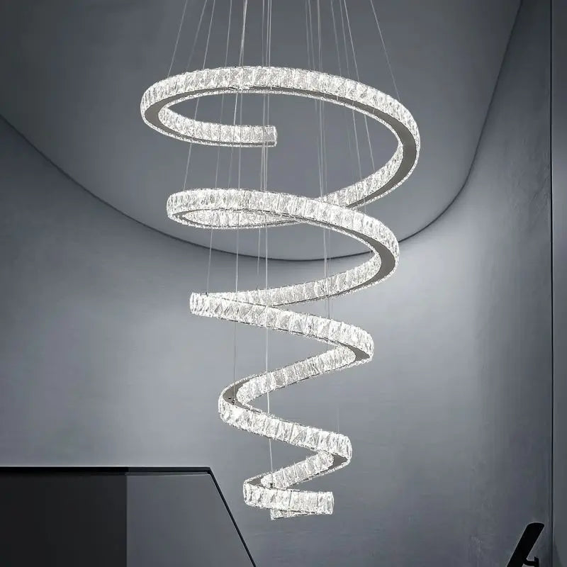 Duplex Villa Spiral Stair Long Crystal Chandelier Lighting Modern LED Chandelier Hotel Lobby Living Room Decoration Crystal Lamp