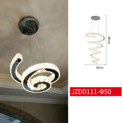 Duplex Villa Spiral Stair Long Crystal Chandelier Lighting Modern LED Chandelier Hotel Lobby Living Room Decoration Crystal Lamp