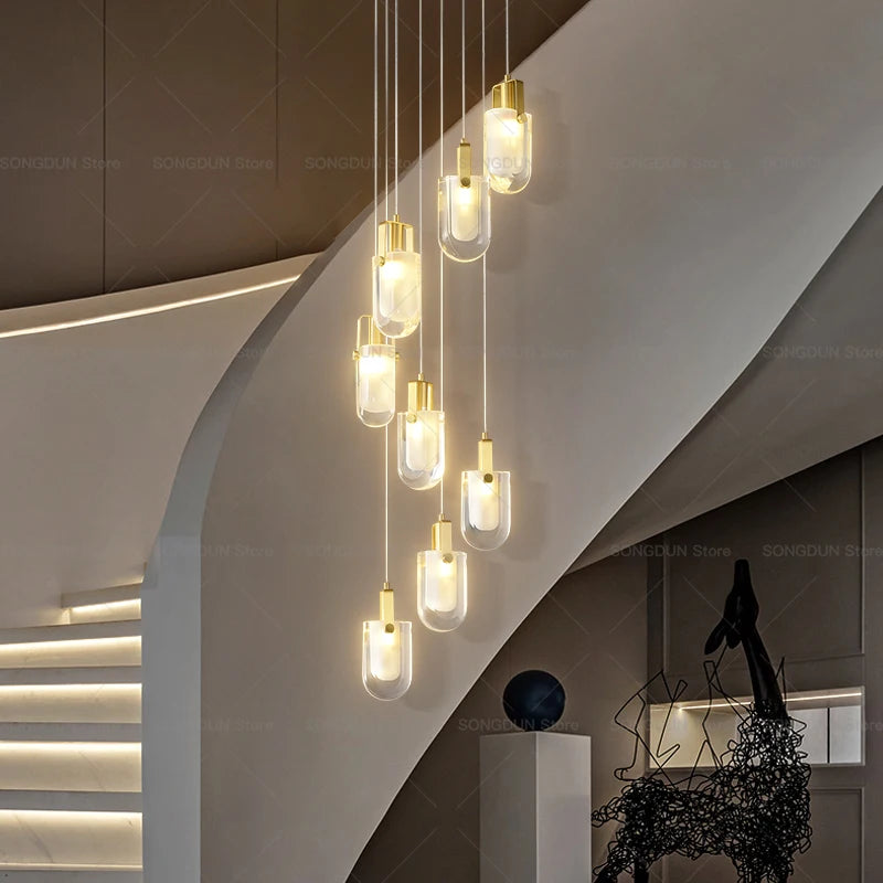 Duplex Villa Staircase Lamp Long Chandelier Crystal Light Loft Apartment Light Luxury Living Room Chandelier Stair Chandelier