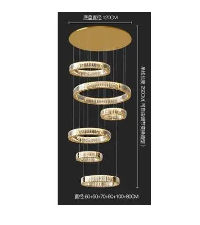 Duplex building chandelier crystal lamp luxury villa living room empty loft chandelier building middle building revolving stair