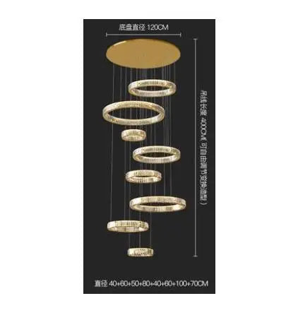 Duplex building chandelier crystal lamp luxury villa living room empty loft chandelier building middle building revolving stair