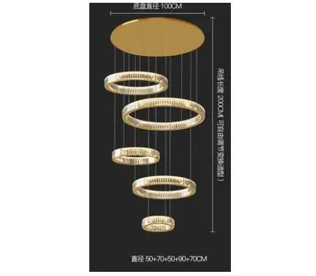 Duplex building chandelier crystal lamp luxury villa living room empty loft chandelier building middle building revolving stair