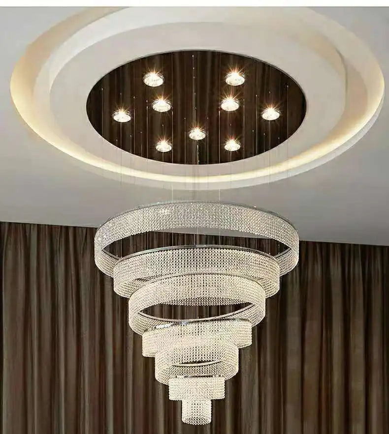 Duplex building light luxury crystal chandelier stainless steel art hotel villa living room stairwell chandelier