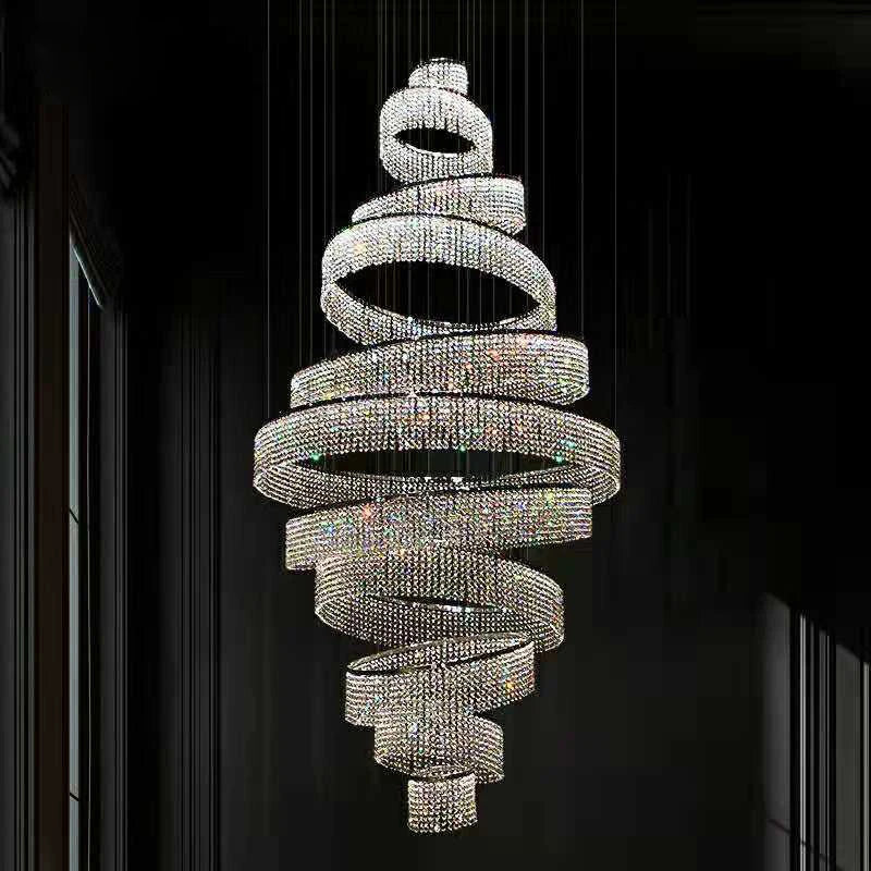 Duplex building light luxury crystal chandelier stainless steel art hotel villa living room stairwell chandelier